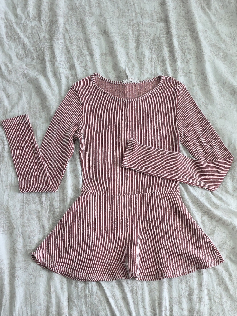 Striped Long Sleeve Peplum Top in Dusty Rose